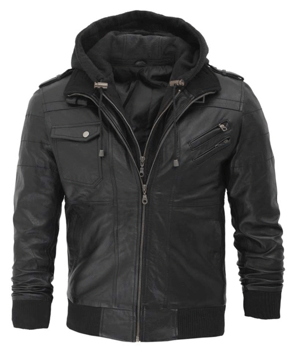 Leather Jacket Removeable Hood