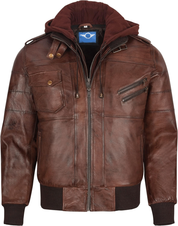 Leather Jacket with Removeable Hood